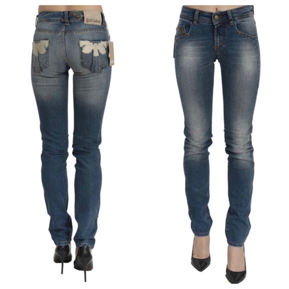 John Galliano Blue Washed Mid Waist Slim Fit Trouser Cotton Jeans